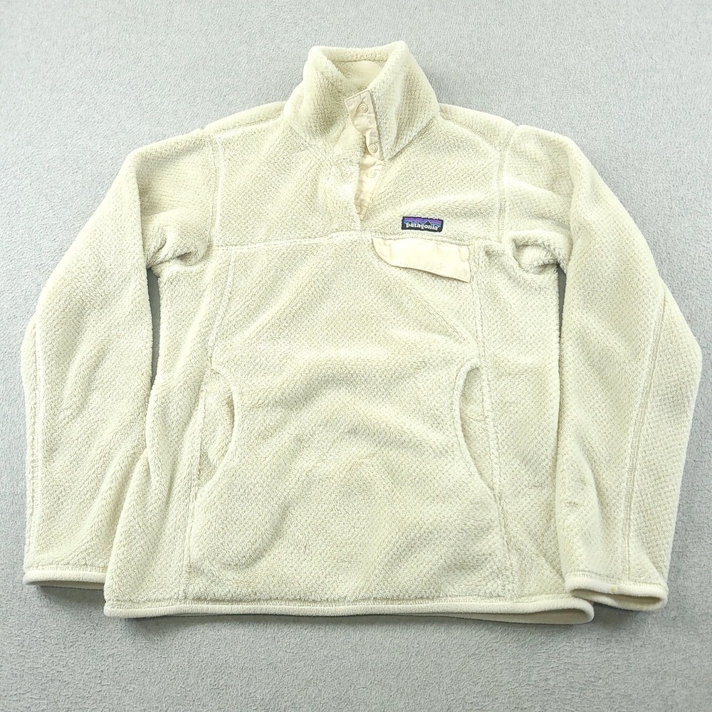 Patagonia Re-Tool Snap-T Fleece Pullover Womens XS Beige Cream Fuzzy Sherpa